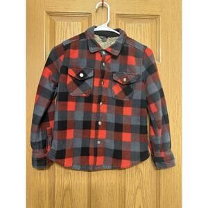 Eddie Bauer Flannel Shacket Shirt Boy's Size 8 Red Plaid Sherpa Lined Jacket